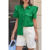 image:imageCicy Bell Womens Babydoll Button Down Shirts Summer Ruffle Puff Sleeve Pleated Tops Loose Fit Cotton Collared Curvy Hem TeesGreen