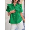 image:imageCicy Bell Womens Babydoll Button Down Shirts Summer Ruffle Puff Sleeve Pleated Tops Loose Fit Cotton Collared Curvy Hem TeesGreen