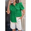 image:imageCicy Bell Womens Babydoll Button Down Shirts Summer Ruffle Puff Sleeve Pleated Tops Loose Fit Cotton Collared Curvy Hem TeesGreen