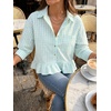 image:imageCicy Bell Womens Cropped Striped Button Down Shirts Ruffle 34 Length Sleeve Summer Tops Dressy Casual BlousesCheckered Light Blue