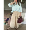 image:imageCicy Bell Womens Cropped Striped Button Down Shirts Ruffle 34 Length Sleeve Summer Tops Dressy Casual BlousesCheckered Light Blue