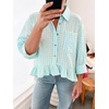 image:imageCicy Bell Womens Cropped Striped Button Down Shirts Ruffle 34 Length Sleeve Summer Tops Dressy Casual BlousesCheckered Light Blue