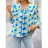 image:imageCicy Bell Womens Floral Button Down Shirts Trendy Casual 34 Lantern Sleeve Blouse Square Neck Collared TopsBlue