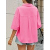 image:imageCicy Bell Womens Linen Button Down Shirts V Neck Summer Short Sleeve Tops Casual Loose Fit Cotton Collared BlousesBright Pink