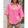image:imageCicy Bell Womens Linen Button Down Shirts V Neck Summer Short Sleeve Tops Casual Loose Fit Cotton Collared BlousesBright Pink