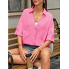 image:imageCicy Bell Womens Linen Button Down Shirts V Neck Summer Short Sleeve Tops Casual Loose Fit Cotton Collared BlousesBright Pink