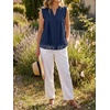 image:imageCicy Bell Womens Summer Eyelet Tank Tops V Neck Ruffle Sleeveless Button Down Shirts Casual Cotton Loose Fit TeesNavy