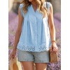 image:imageCicy Bell Womens Summer Eyelet Tank Tops V Neck Ruffle Sleeveless Button Down Shirts Casual Cotton Loose Fit TeesSky Blue