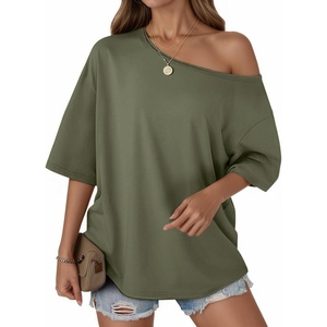 image:imageCicy Bell Womens Oversized Tshirts Off The Shoulder Cotton Half Sleeve T Shirts Summer Casual Loose Fit Tunic TopsArmy Green