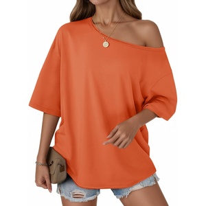 image:imageCicy Bell Womens Oversized Tshirts Off The Shoulder Cotton Half Sleeve T Shirts Summer Casual Loose Fit Tunic TopsBrick Red