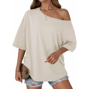 image:imageCicy Bell Womens Oversized Tshirts Off The Shoulder Cotton Half Sleeve T Shirts Summer Casual Loose Fit Tunic TopsGrey