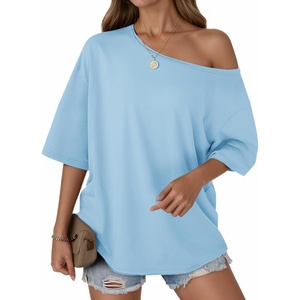 image:imageCicy Bell Womens Oversized Tshirts Off The Shoulder Cotton Half Sleeve T Shirts Summer Casual Loose Fit Tunic TopsSky Blue