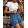 image:imageCicy Bell Womens Baggy High Waisted Jean Shorts Summer Wide Leg Cargo Jorts with Flap PocketsBlue