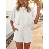 image:imageCicy Bell Womens Summer 2 Piece Short Sets Puff Sleeve Cropped Tops and Shorts Casual Loose Outfits Comfy Lounge SetsWhite