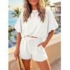 image:imageCicy Bell Womens Summer 2 Piece Short Sets Puff Sleeve Cropped Tops and Shorts Casual Loose Outfits Comfy Lounge SetsWhite