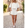 image:imageCicy Bell Womens Summer 2 Piece Short Sets Puff Sleeve Cropped Tops and Shorts Casual Loose Outfits Comfy Lounge SetsWhite
