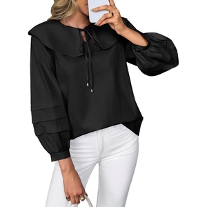 image:imageCicy Bell Womens Peter Pan Collar Shirts Long Puff Sleeve Cotton Blouses Trendy Casual Loose Fit TopsBlack