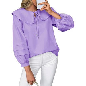 image:imageCicy Bell Womens Peter Pan Collar Shirts Long Puff Sleeve Cotton Blouses Trendy Casual Loose Fit TopsLight Purple