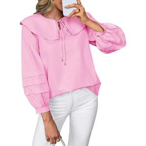 image:imageCicy Bell Womens Peter Pan Collar Shirts Long Puff Sleeve Cotton Blouses Trendy Casual Loose Fit TopsPink