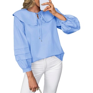 image:imageCicy Bell Womens Peter Pan Collar Shirts Long Puff Sleeve Cotton Blouses Trendy Casual Loose Fit TopsSky Blue