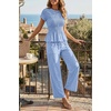 image:imageCicy Bell Womens 2 Piece Outfits Smocked Short Sleeve Tops Wide Leg Elastic Waist Pants Casual Boho Lounge Matching SetsSky Blue