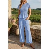 image:imageCicy Bell Womens 2 Piece Outfits Smocked Short Sleeve Tops Wide Leg Elastic Waist Pants Casual Boho Lounge Matching SetsSky Blue