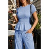 image:imageCicy Bell Womens 2 Piece Outfits Smocked Short Sleeve Tops Wide Leg Elastic Waist Pants Casual Boho Lounge Matching SetsSky Blue