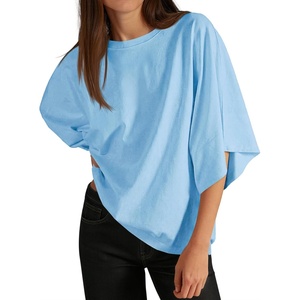 image:imageCicy Bell Womens Oversized Half Sleeve TShirts Summer Casual Crew Neck Tshirt Loose Fit Side Slit Tee TopsSky Blue