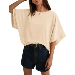 image:imageCicy Bell Womens Oversized T Shirts Batwing Half Sleeve Summer Casual Crewneck Cropped Tops Loose Fit Basic TeesBeige