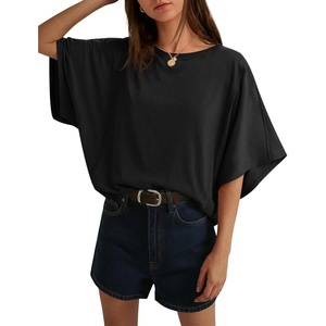 image:imageCicy Bell Womens Oversized T Shirts Batwing Half Sleeve Summer Casual Crewneck Cropped Tops Loose Fit Basic TeesBlack