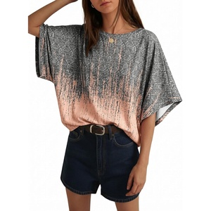 image:imageCicy Bell Womens Oversized T Shirts Batwing Half Sleeve Summer Casual Crewneck Cropped Tops Loose Fit Basic TeesGrayish Orange