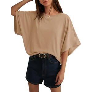 image:imageCicy Bell Womens Oversized T Shirts Batwing Half Sleeve Summer Casual Crewneck Cropped Tops Loose Fit Basic TeesKhaki