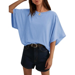 image:imageCicy Bell Womens Oversized T Shirts Batwing Half Sleeve Summer Casual Crewneck Cropped Tops Loose Fit Basic TeesLight Blue