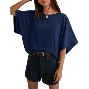 image:imageCicy Bell Womens Oversized T Shirts Batwing Half Sleeve Summer Casual Crewneck Cropped Tops Loose Fit Basic TeesNavy