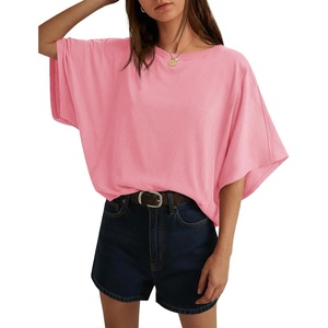 image:imageCicy Bell Womens Oversized T Shirts Batwing Half Sleeve Summer Casual Crewneck Cropped Tops Loose Fit Basic TeesPink