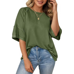 image:imageCicy Bell Womens Oversized TShirts Summer Crew Neck Half Sleeve Tunic Tops Casual Loose Fit Basic Tee ShirtArmy Green