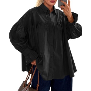 image:imageCicy Bell Womens Oversized Button Down Shirts Long Ruffle Sleeve Pleated Babydoll Blouses Trendy Casual Tops Black