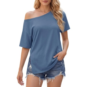 image:imageCicy Bell Womens Oversized TShirts Short Sleeve Summer Casual One Shoulder Tops Side Split Loose Fit TeesBluish Gray