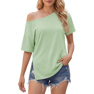image:imageCicy Bell Womens Oversized TShirts Short Sleeve Summer Casual One Shoulder Tops Side Split Loose Fit TeesMint
