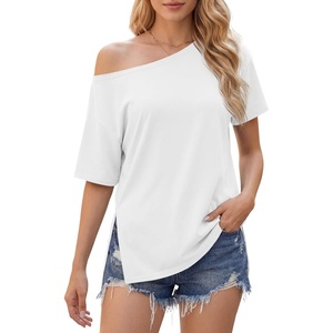 image:imageCicy Bell Womens Oversized TShirts Short Sleeve Summer Casual One Shoulder Tops Side Split Loose Fit TeesWhite