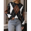 image:imageCicy Bell Womens Argyle Sweater Crew Neck Long Sleeve Color Block Fall Winter Knit Pullover TopsBlack