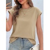 image:imageCicy Bell Womens Cap Sleeve Tops Summer Casual Cotton T Shirts Basic Tees  Crew Neck Tank Tops Loose fit Plain T Shirt Solid Trendy Cute ChicKhaki
