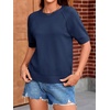 image:imageCicy Bell Womens Short Sleeve Sweaters Crewneck Knit Tops Pullovers Shirts  Soft StretchLoose Fit Knit Crewneck SweaterShort Raglan Sleeves Casual Fit for Work amp Fall Daily Wear Match Pants JeansNavy Blue