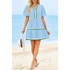 image:imageCicy Bell Womens Summer Puff Sleeve V Neck Floral Mini Boho Beach Dresses  Short Length PatchworkHawaiianVacationLoose fit Print with pocketsCute Sky Blue