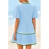 image:imageCicy Bell Womens Summer Puff Sleeve V Neck Floral Mini Boho Beach Dresses  Short Length PatchworkHawaiianVacationLoose fit Print with pocketsCute Sky Blue