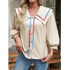 image:imageCicy Bell Womens Floral Button Down Shirts Casual 34 Sleeve Blouses  Square NeckLantern Sleeve Printed TopsLoose FitSoft Polyester BlendLightweightDressy CasualSpring FallTrendyBeige