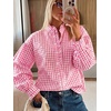 image:imageCicy Bell Womens Plaid Shirts Ruffle Puff Long Sleeve V Neck Gingham Tops  Trendy Casual Button Down Work Casual Checkered Blouses Loose FitPink