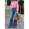 image:imageCicy Bell Womens Plaid Shirts Ruffle Puff Long Sleeve V Neck Gingham Tops  Trendy Casual Button Down Work Casual Checkered Blouses Loose FitPink