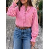 image:imageCicy Bell Womens Plaid Shirts Ruffle Puff Long Sleeve V Neck Gingham Tops  Trendy Casual Button Down Work Casual Checkered Blouses Loose FitPink