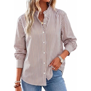 image:imageCicy Bell Womens Oversized Button Down Shirts Long Sleeve Ruffle Collar Top  Casual Dressy Side Split Work Blouse Loose Fit Pleated Shoulder SeamsCoffee